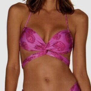 $122 Vix Paula Hermanny Women's Pink Livia Bikini Top Swimwear S/6